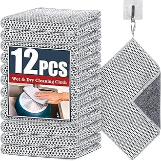 Navona 12 Pcs New Upgrade Steel Wire Dishcloth,Dry and Wet Dual-Use Steel Wire Cleaning Cloth,Powerful Cleaning Non-Scratch Wire Dishcloth Rag for Cookware, Sinks, Dishes, Stove Tops