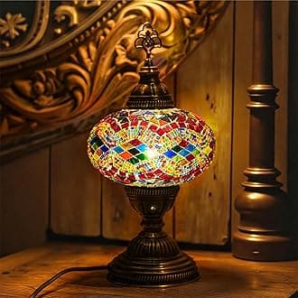 Mozaist Moroccan Turkish Lamp – Colorfull Mosaic Glass Bedside & Desk Light, Handcrafted Vintage Home Decor with E12 Socket