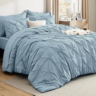 Bedsure King Size Comforter Set Light Blue - Bed in a Bag Bedding Set 7 Pieces, GentleSoft™ Pintuck Bed Set Gift for Family, Pinch Pleat Light Blue Comforter with Sheets, Pillowcases & Shams