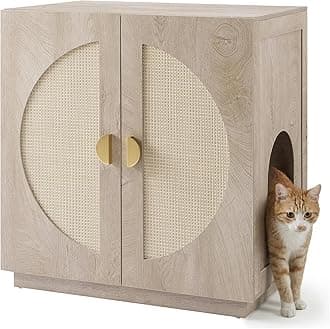 unipaws Cat Litter Box Enclosure with Shelves, Tall Hidden Litter Box Cover for Tall or Top Entry Litter Box, Kitty Enclosed Litter Box Cabinet, Cat Box Furniture, Grey