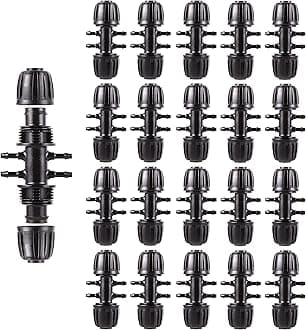 Barbed Tee Irrigation Fittings 1/2 Inch to 1/4 Inch Drip-proof Fitting for Irrigation Pipe (1/2'' ID x 0.60''-0.63'' OD) 6-Way-20 PCS