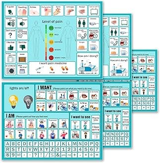 5Pcs Nonverbal Communication Board Waterproof Aphasia Patient Communication Tools Durable Non Verbal Communication Device Cards for Nonverbal Adults, Kids