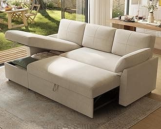PaPaJet Sofa Bed, Sleeper Sofa with Storage Chaise, L Shaped Sofa with Pull Out Bed, Oversized Sofas for Living Room, Beige