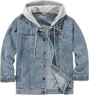 Men's Distressed Denim Jacket Unisex Button Down Jean Coat Casual Long Sleeve Trucker Hooded Jackets Outwear