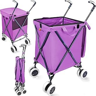 Wellmax WM99100 Series Folding Shopping Cart with Wheels, Grocery Cart with Removable Canvas with Cover, Lightweight Utility Cart for Groceries and Laundry - Holds up to 120 lbs (Purple)
