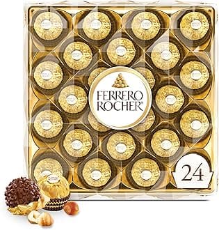 Ferrero Rocher Gourmet Hazelnut Milk Chocolate Gift Box, 24 Individually Wrapped Treats, 10.6 oz