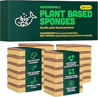 Biodegradable Kitchen Sponges – Natural Cellulose, Eco-Friendly, Compostable Cleaning Sponges – 24 Pack