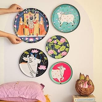 RITUALISTIC Pichwai Iron Wall Art Plates – Set of 5 Decorative Plates | Indian Wall Art for Home Decor | Wall Decor for Living Room & Bedroom | Handcrafted Metal Wall Hanging | Valentine's day gifts