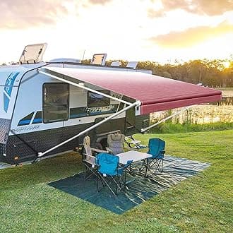 YESCAMP Manual RV Awning Complete Kit Retractable Camper Awning for RV or Trailers RV Roll Out Awning for Camper or 5th Wheel,Travel Trailers,Toy Haulers,Motohome(20Ft,White Frame,Burgundy Fade