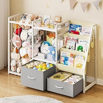 Kids Bookshelf and Toy Storage, Large 3 Tier Book Shelf for Kids Rooms, Sling Baby Bookcase with Stuffed Animal Storage, Toddler Montessori Bookshelf for Nursery, Playroom, Kindergarten