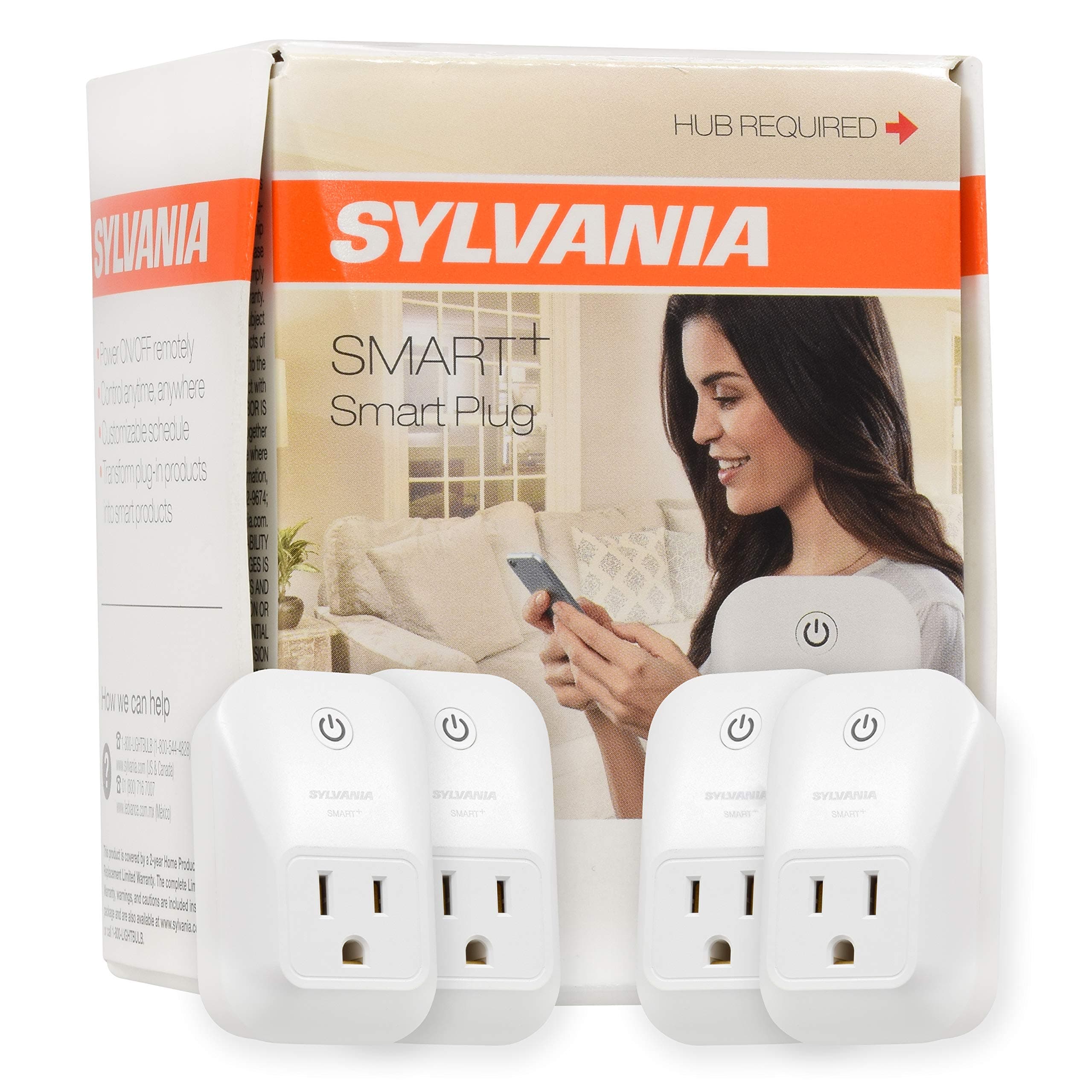 Sylvania Smart ZigBee Smart Plug, Works with SmartThings, Wink, and Amazon Echo Plus, Hub Needed for Alexa/Google Assistant - 4 Pack (75591)