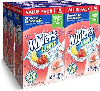 Singles To Go Powder Packets, Water Drink Mix, Strawberry Lemonade, 16 Count, 6 Boxes (96 Single Servings)
