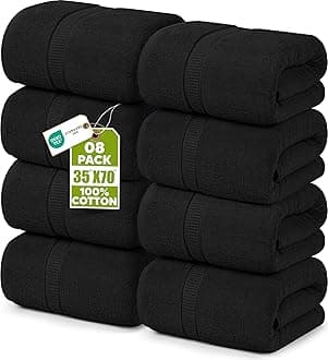 Luxurious Jumbo Bath Sheet 8 Piece - 600 GSM (35X70 Inches) 100% Ring Spun Cotton - Highly Absorbent and Quick Dry Extra Large Bath Towel - Super Soft Hotel Quality Towel (Black)
