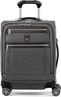 Travelpro Platinum Elite Softside Expandable Carry-On Luggage, 8 Wheel Spinner Suitcase, USB Port, Men and Women, International, Vintage Grey, Carry-On 48 CM