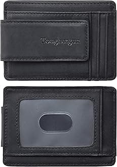 Toughergun Slim Minimalist Wallet for Men with Magnetic Money Clip Leather Wallet, Credit Card Holder RFID Blocking Front Pocket Holds Cash and Cards, Black