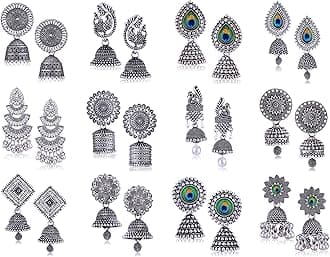 earrings for women fashion jhumka oxidised Silver Earrings for women Combo chandbali pearl chandbali stylish jhumkas traditional Earrings For girls South indian traditional Ear Rings -M879