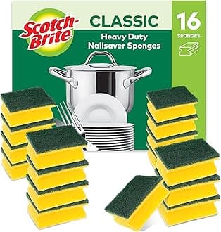 Classic Heavy Duty Scrub Sponge, 16 Pieces - Durable Scourer that Easily Removes Grease & Burnt-on Food