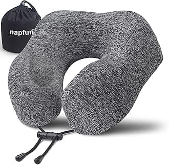 NAPFUN Travel Pillow for Airplane, Premium Memory Foam Neck Pillow for Flight Headrest Sleep, Portable Plane Accessories, Deep Gray