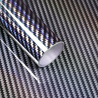 Lypumso Carbon Fiber Vinyl Wrap, High Gloss Car Wrap Vinyl Roll with Air Release Technology, Self Adhesive Vehicle Interior Exterior Decoration Automotive DIY Decal Sticker Film (Silver, 1ft x 5ft)