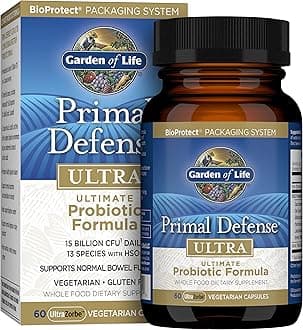Garden of Life Primal Defense Ultra Ultimate Probiotic Formula - 15 Billion CFU and 13 Strains of Probiotics Plus HSOs for Healthy Digestive Balance, Vegetarian and Gluten Free, 60 Capsules