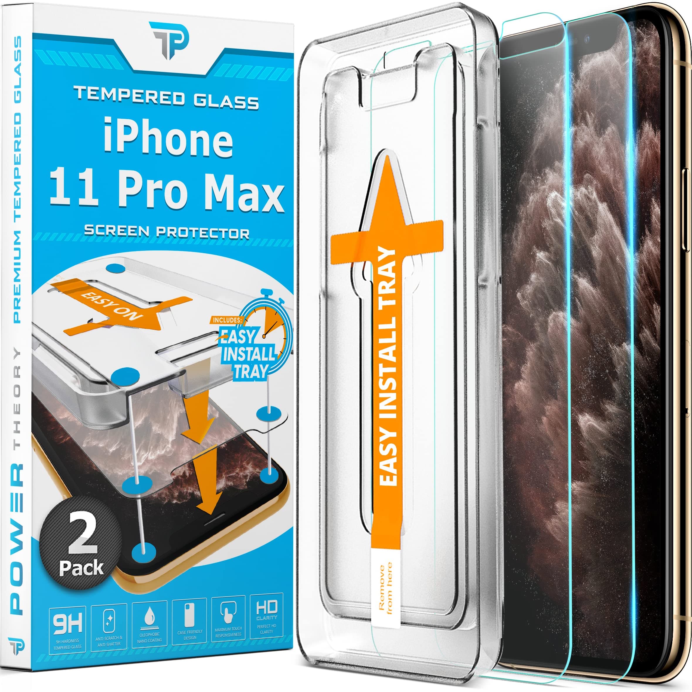 Power TheoryScreen Protector for iPhone 11 Pro Max [2-Pack] with Easy Install Kit [Premium Tempered Glass for iPhone 11 ProMax]