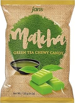 Jans Matcha Milk Chewy Candy – Japanese Green Tea Snack | Made with Real Matcha Extract | Fat-Free, Cholesterol-Free, Non-Sticky Chewy Candy | 4 oz Bag (Pack of 1)