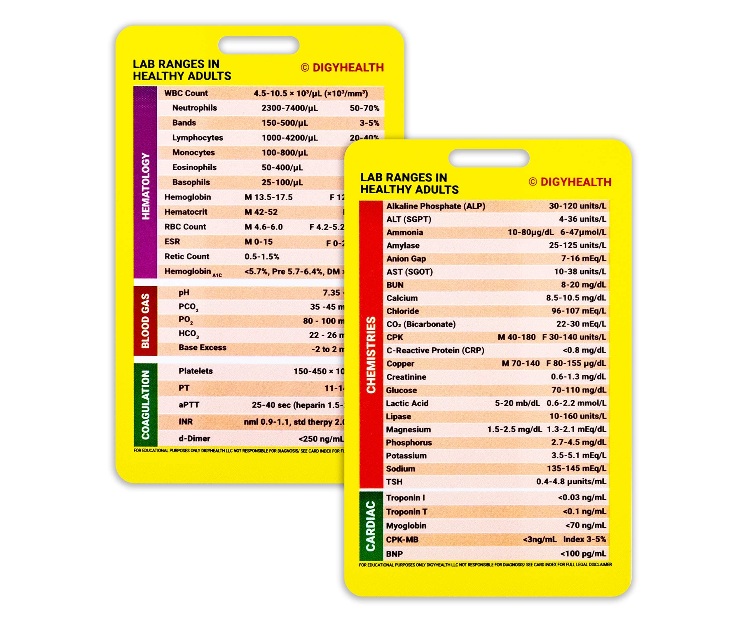 Silver Maple Leaf Vertical Lab Value Card for Nurses and Nursing Students - Two Sided Cheat Chart Reference Card - Medical Data Card for Lab Ranges in Healthy Adults