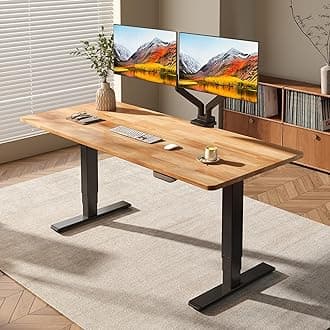 E6 MAX Solid Wood 63x24 Inch Dual Motor 3-Stage Heavy Duty Standing Desk, 330lbs Weight Capacity, Height Adjustable Desk w/Cable Management & Wheels(Butcher Block Rubberwood + Black Frame)