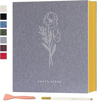 Lanpn Self Adhesive Photo Album Scrapbook 40 Pages, Linen Photos Albums DIY Sticky Magnetic Pages holds 6x4 7x5 A5 Picture for Family Wedding Birthday (Small-20 Sheets/40 Pages, Grey)