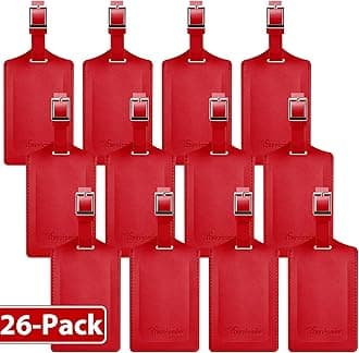 Travelambo 26 Pack Luggage Tags for Suitcases Privacy Protection Bag Tags Faux Leather Travel Accessories Essential, Deep Red