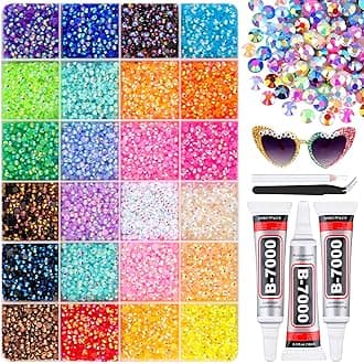 32000Pcs Mixed-Color Resin Rhinestones with B7000 Jewelry Glue for Crafting, 3mm Non Hotfix Flatback Gems, Bedazzling Crystal for DIY Crafts Clothing Tumblers Mugs Shoes Fabric Decor Nail Art