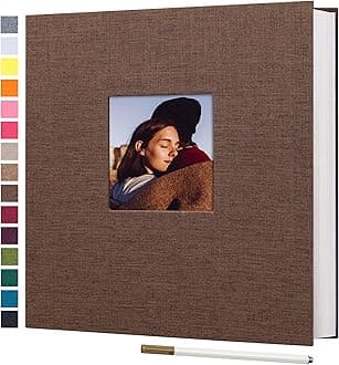 potricher Large Photo Album Self Adhesive 3x5 4x6 5x7 8x10 10x12 Pictures Linen Cover 40 Blank Pages Magnetic DIY Scrapbook Album with A Metallic Pen (Brown)