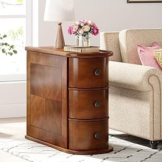 Wood End Table with 3 Drawers, No Assembly Required Narrow Sofa Side Table for Living Room, Vintage Slim Nightstand Bedside Table for Bedroom (3 Drawers, Brown, 1Pc)