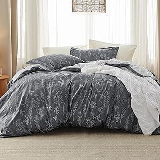 California King Comforter Set - Dark Grey Bed Set, 3 Pieces Cute Floral Bedding, 1 Soft Reversible Botanical Flowers Comforter and 2 Pillow Shams