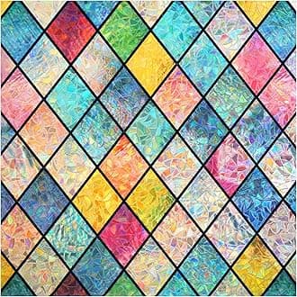 Stained Glass Window Film, Rainbow Window Privacy Film, Decorative Sun Blocking Glass Clings Stickers, Static Cling Colorful Lattice Coverings Decals for Home Door 90x200cm