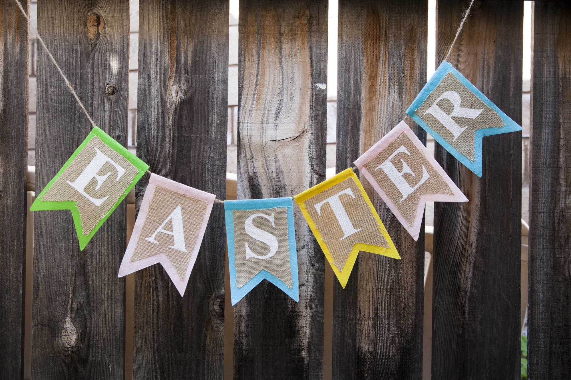 Easter Banner - 72" Burlap Felt on Jute String Rustic Easter Flag Garland for Home Indoor or Outdoor Decoration