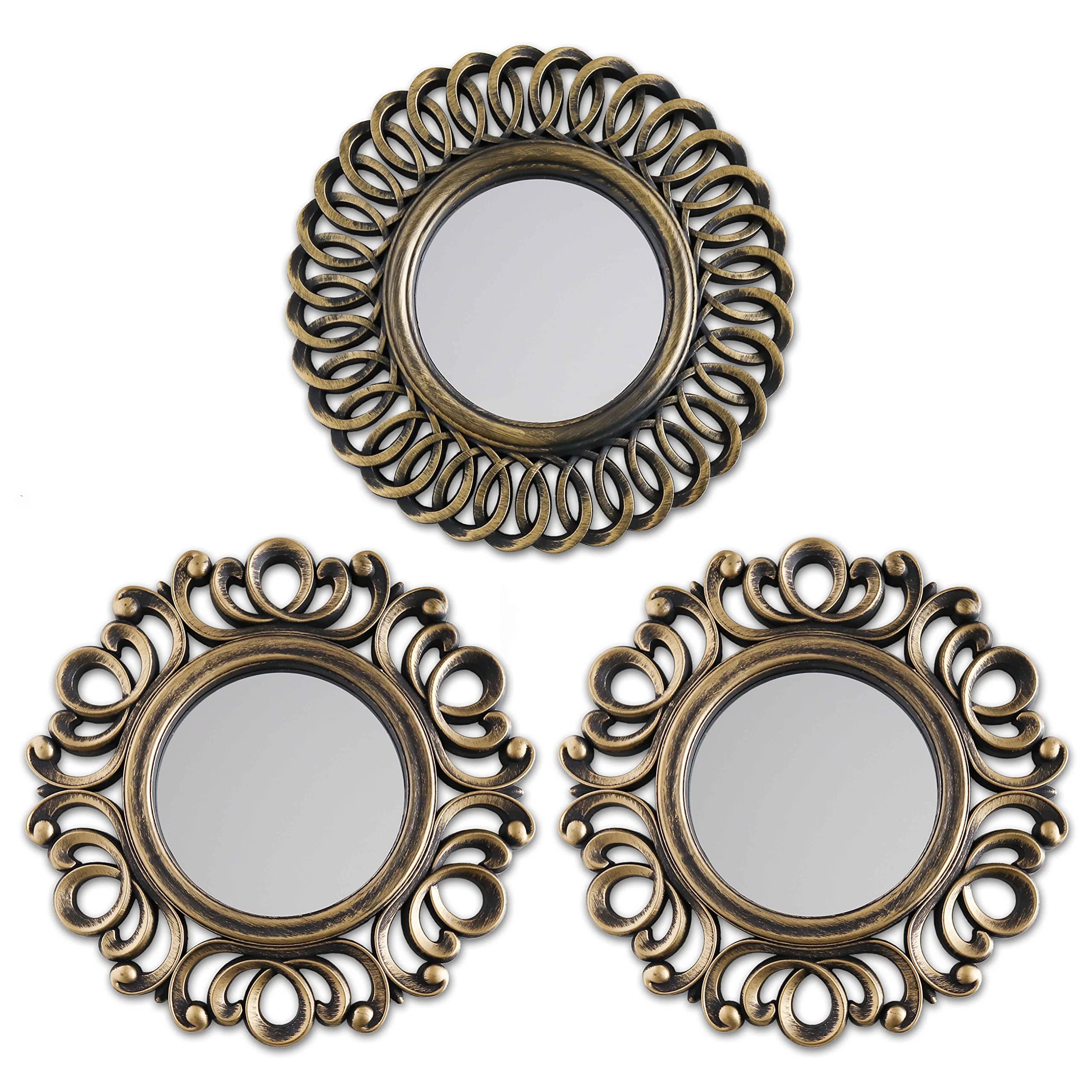 BONNYCO Wall Mirrors Pack of 3, Round Gold Mirrors for Home Decor Bedroom and Living Room. Espejos Decorativos de Pared Sala Dormitorio, Circle Wall Decor Minimalist Vintage Chic. Gifts for Women Mums