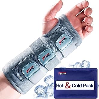 Wrist Brace for Carpal Tunnel, Adjustable Arm Compression Hand Support with Splints- Hot/Ice Pack, Left Hand, Small/Medium Wrist Support Brace for Tendinitis, Injuries, Wrist Pain, Sprain, Sports
