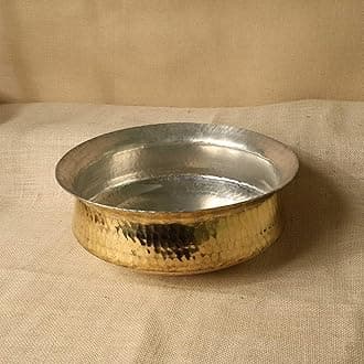 PATRA Brass Lagan 3 Liter Tin-Coated Pure Brass Degchi - Traditional Indian Cooking Pot - Handcrafted Multipurpose Brass Cookware - Durable, Ideal for Indian Food Preparation & Serving