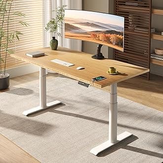 FLEXISPOT E6 Pro Oval Leg Dual Motor 3 Stages Bamboo Electric Standing Desk 60x30 Inch Whole-Piece Board Height Adjustable Electric Sit Stand Up Desk (White Frame + Bamboo Desktop)