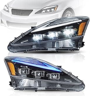 VLAND Headlights Assembly Fit for IS250/IS250C IS350/IS350C IS220d 2006-2012, ISF 2008-2014 W/Start-up Animation Blue DRL, LED Front lights with Sequential Turn Signal, Amber Reflector