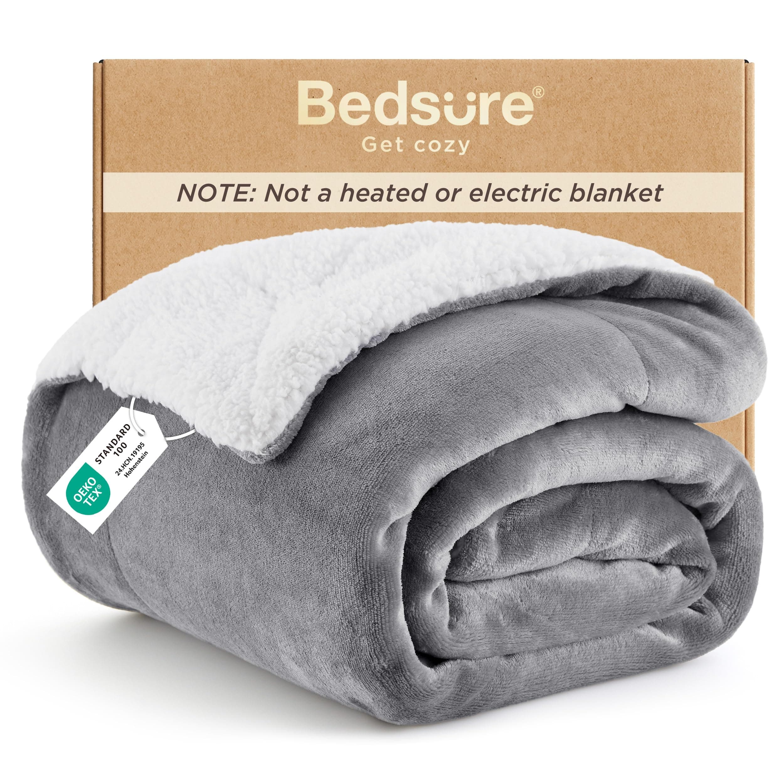 Bedsure Sherpa Fleece Throw Blanket - Fluffy Microfiber Solid Blankets for Bed and Couch Throw/Single Size, Silver Grey, 130x150cm