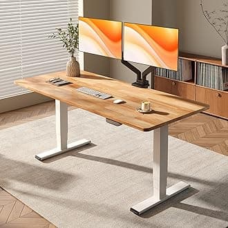 E6 MAX Solid Wood 63x24 Inch Dual Motor 3-Stage Heavy Duty Standing Desk, 330lbs Weight Capacity, Height Adjustable Desk w/Cable Management & Wheels(Butcher Block Rubberwood + White Frame)