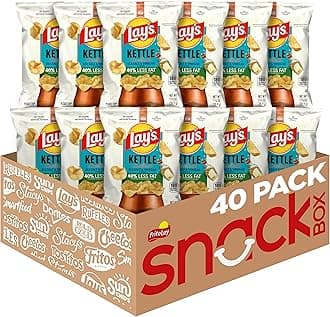 Kettle Cooked Potato Chips, 40% Less Fat Salt & Vinegar, 1.375 Ounce (Pack of 64)