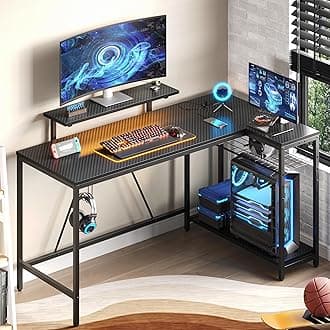 Bestier L Shaped Desk 52/58 inch (Carbon Fiber Black, 58 inch)