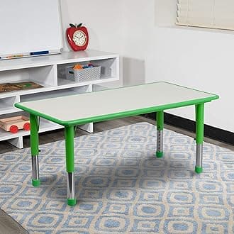 EMMA + OLIVER Adjustable Kids Activity Table for Home Use, Height-Adjustable Classroom Table for Kids, 23.625" W x 47.25" D x 14.5-23.5" H, Green