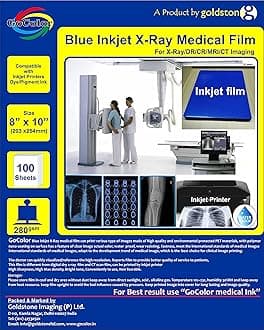 Inkjet Medical Blue Film for X Ray imaging/Waterproof Film/SIZE: 203mm x 254mm (8 inch X 10 inch) X 100 Sheet Pack of 280 GSM / 210 Micron