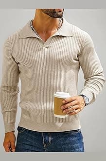 DENIMHOLIC Men's Cotton Full Sleeve Collar Polo Sweater for Men, Rib Knitted Sweaters for Men Winter Sweater for Man