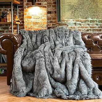 BATTILO HOME Grey Faux Fur Throw Blanket for Couch,Sofa,Bed, Super Soft, Cozy, Fuzzy, Fluffy, Elegant, Decorative Couch Blanket Reversible to Plush Velvet, 50"x60"
