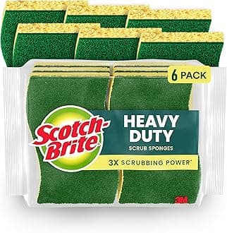Heavy Duty Scrub Sponge, 6 Kitchen Sponges Designed for Tough Messes in the Kitchen that Last 3X Longer*, Best for Cast Iron Skillets and Outdoor Grills, Flexible, Durable, and Strong